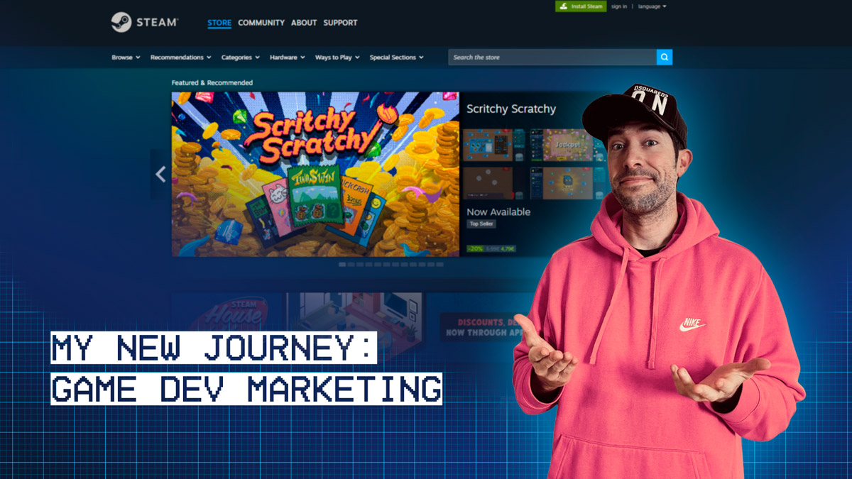 MrMellows next to a Steam page, starting his journey into Steam game marketing